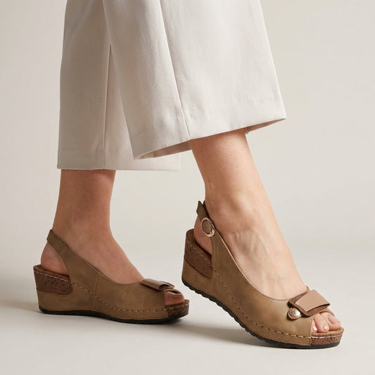 Refined Peep Toe Comfort Wedge Slingback Sandals