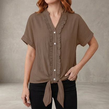 Willow Grace Ruffle Trim Tie-Front Blouse
