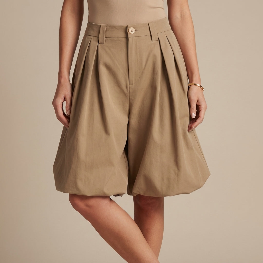 Tailored Pleated Balloon Bermuda Culotte Shorts
