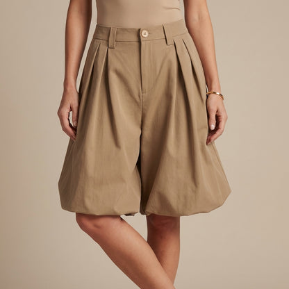 Tailored Pleated Balloon Bermuda Culotte Shorts