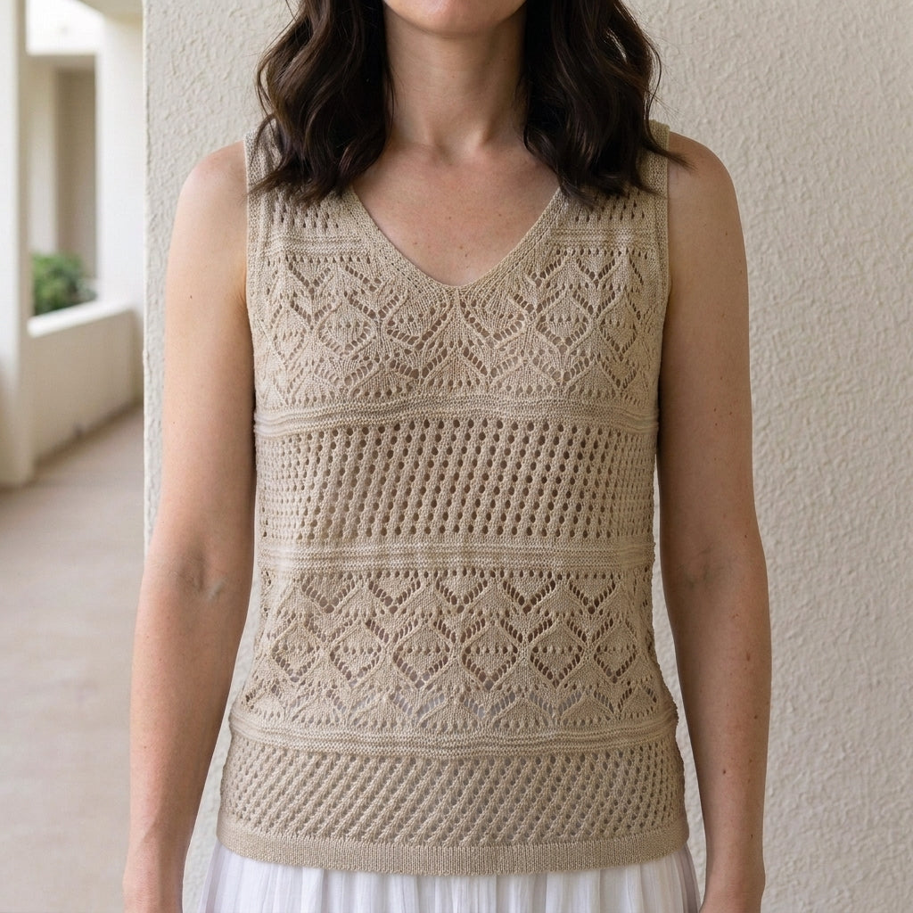 Crochet Knit Sleeveless V-Neck Top