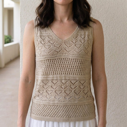 Crochet Knit Sleeveless V-Neck Top
