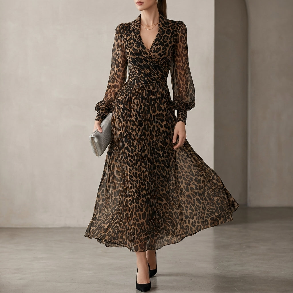 Midi Wrap Dress with Billowy Sleeves and Flowing Silhouette