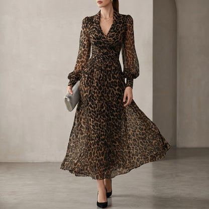 Midi Wrap Dress with Billowy Sleeves and Flowing Silhouette