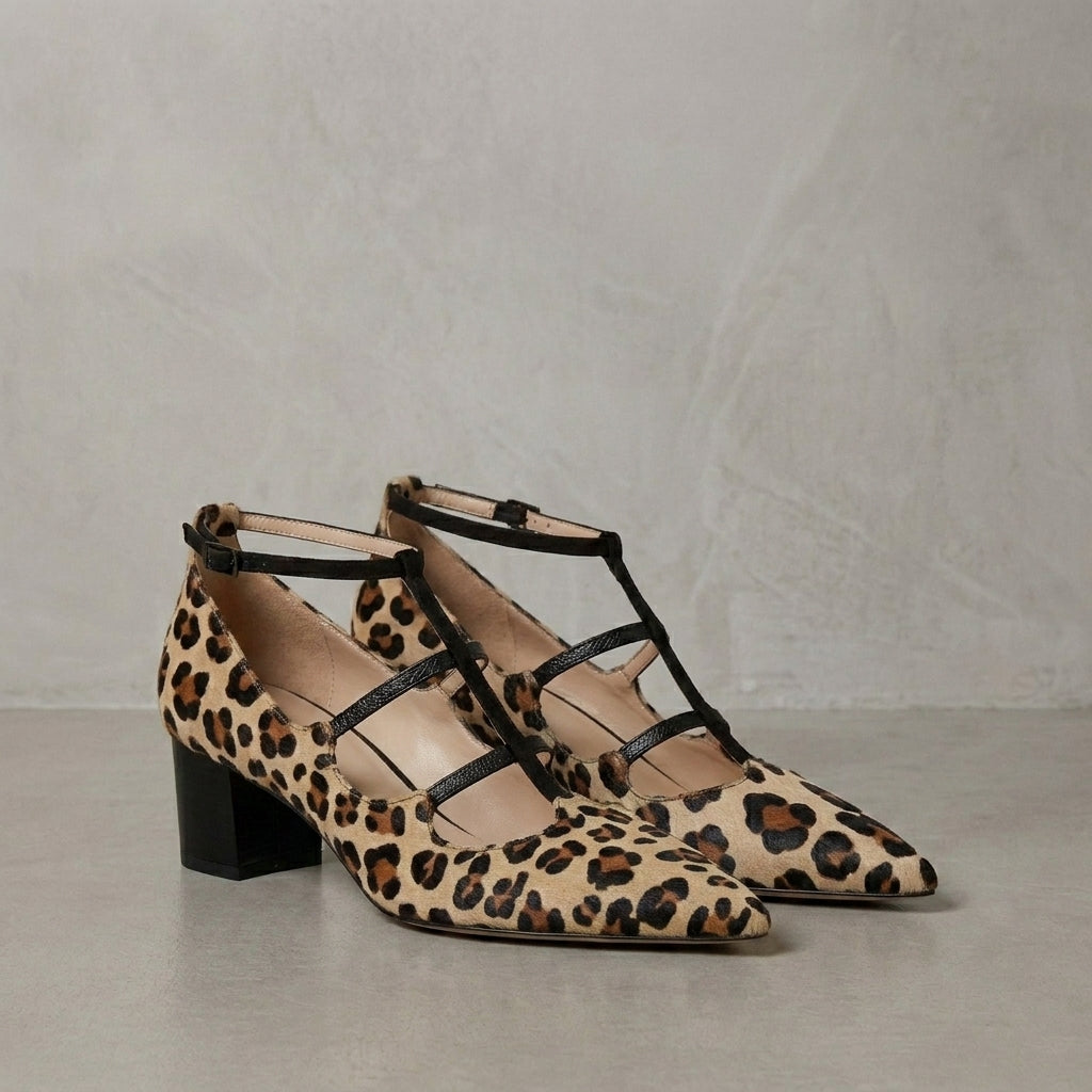 Pointed Toe Mary Jane Flats with Multi-Strap Detail