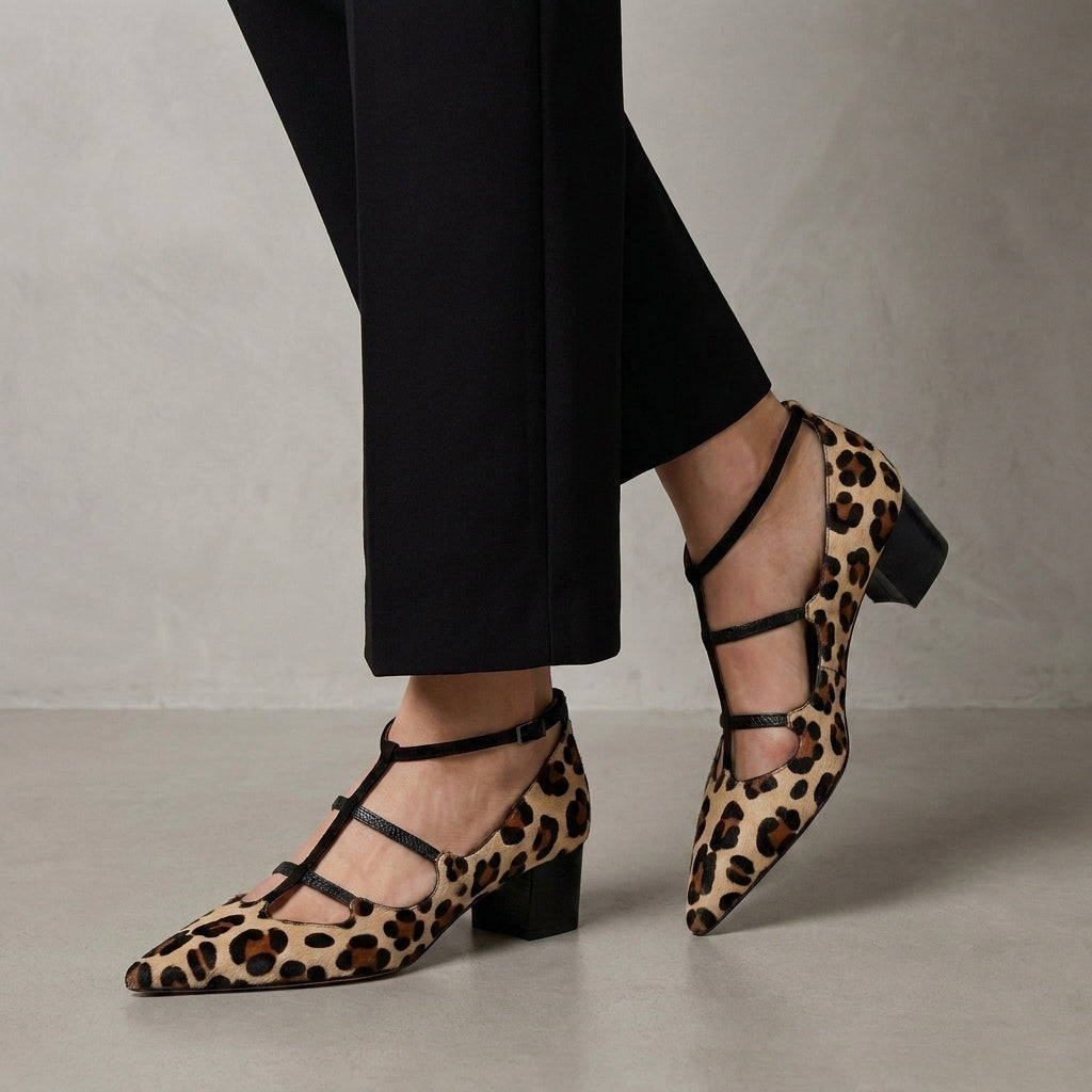Pointed Toe Mary Jane Flats with Multi-Strap Detail