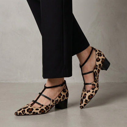 Pointed Toe Mary Jane Flats with Multi-Strap Detail