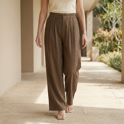 Relaxed Wide Leg Trousers with Minimalist Tailored Waistband Detail