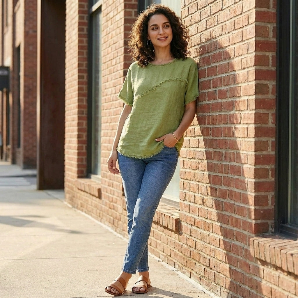 Relaxed Frayed Detail Oversized Top for Effortless Everyday Style