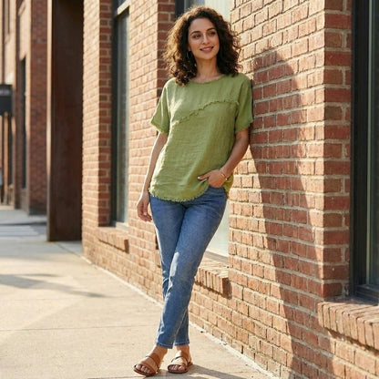 Relaxed Frayed Detail Oversized Top for Effortless Everyday Style