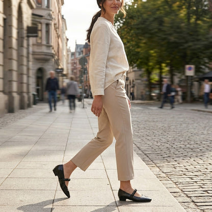 Elegant Square Toe Mary Jane Flats with Ruched Strap Detail