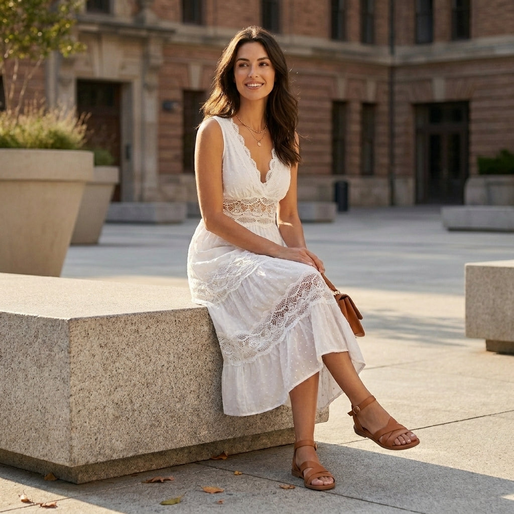 Sleeveless Lace Panel Tiered Maxi Dress
