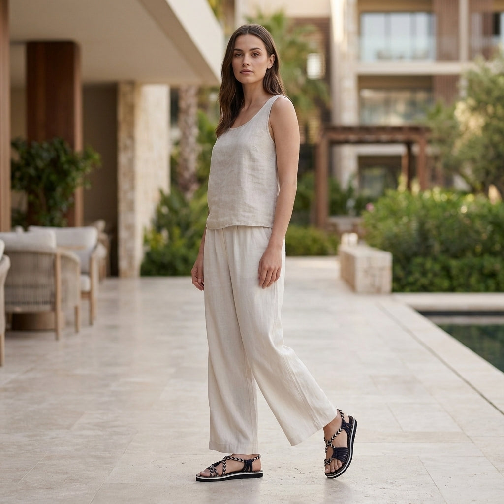 Braided Strappy Sandals with Wrapped Ankle and Contrast Stitching