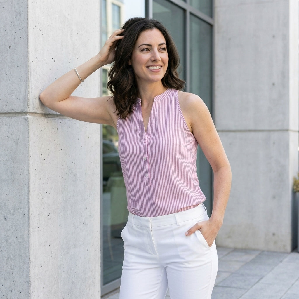 Refined Stripe Sleeveless Blouse for Effortless Elegance