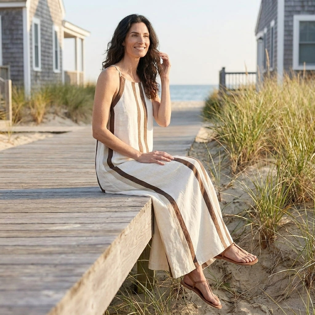 Flowing Stripe Detail Maxi Dress with Spaghetti Straps
