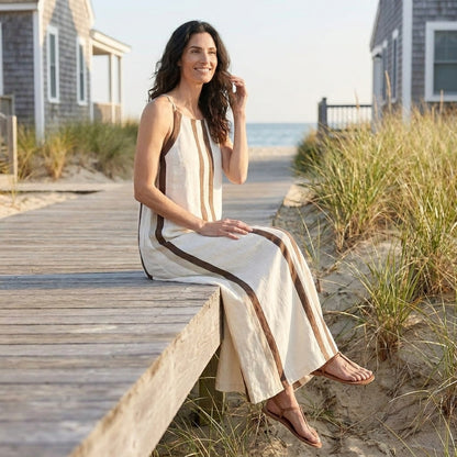 Flowing Stripe Detail Maxi Dress with Spaghetti Straps