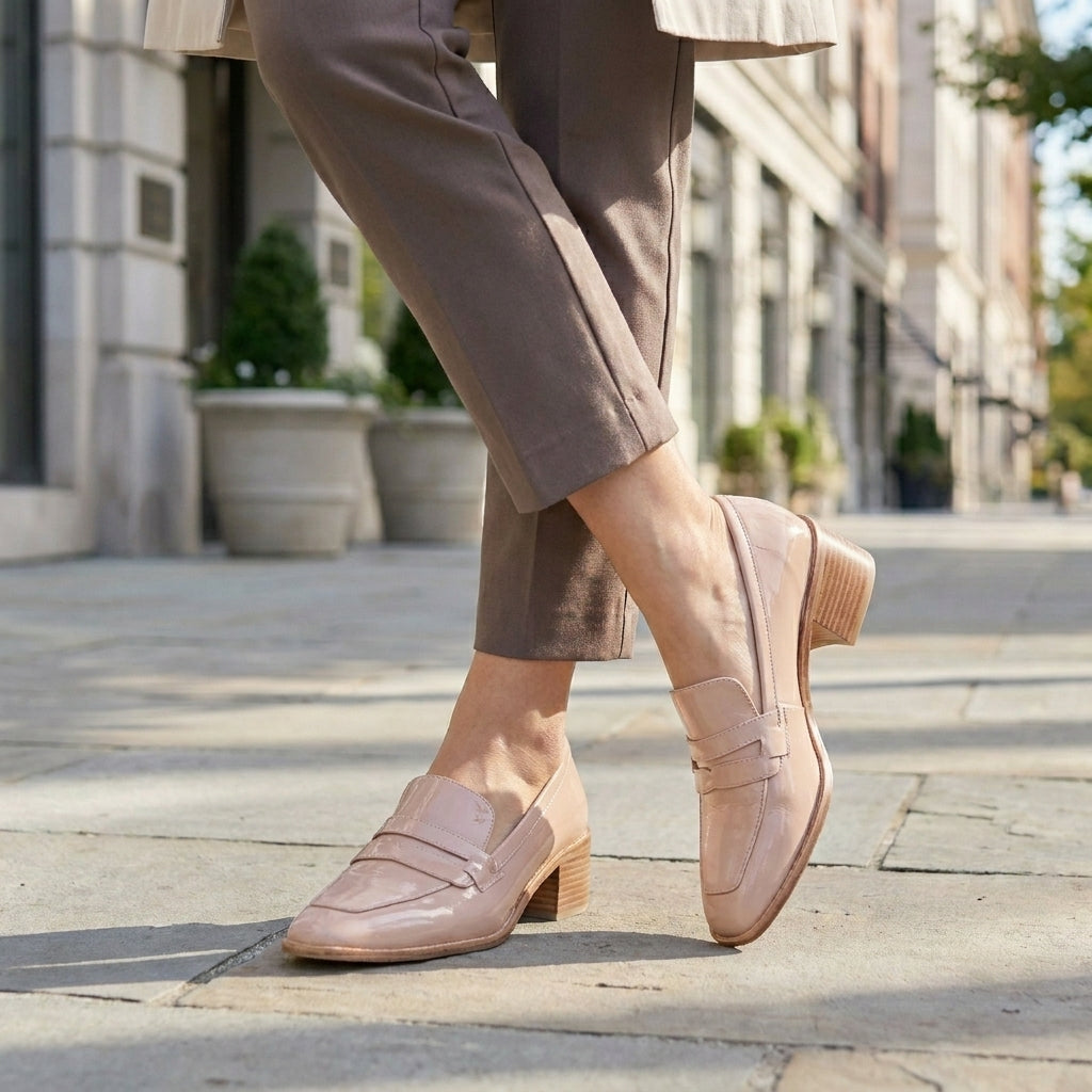 Elegant Patent Loafers with Block Heel