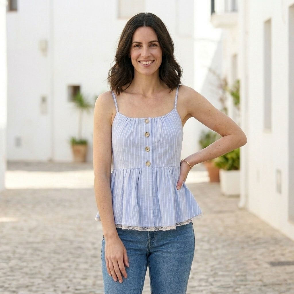 Sweet Escape Striped Peplum Cami Top