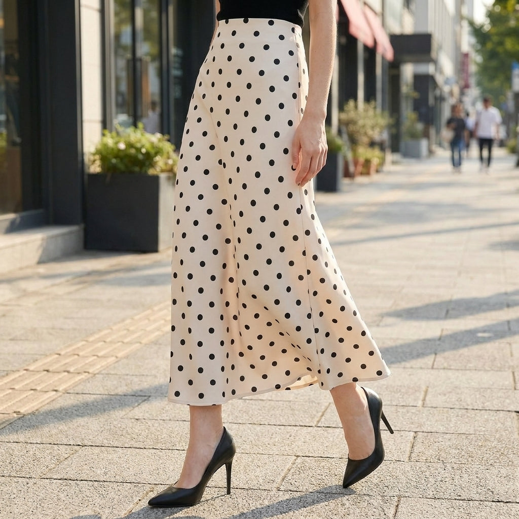 Timeless Polka Dot A-Line Midi Skirt