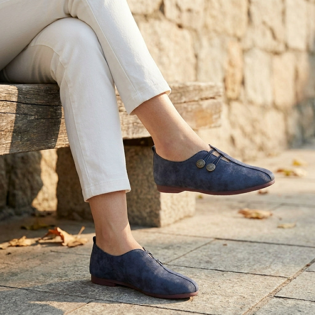Marina Vintage Button Accent Comfort Flats