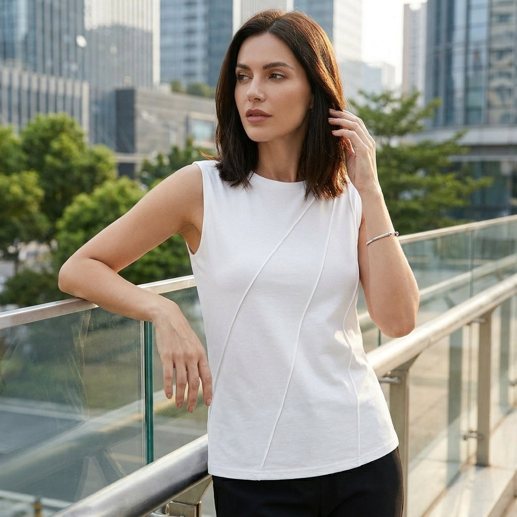 Elegant Sleeveless Blouse with Asymmetrical Draped Detail