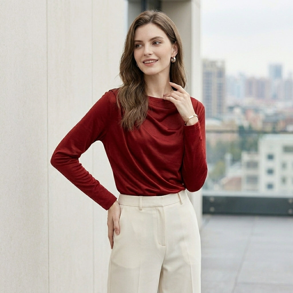 Drape Blouse with Elegant Relaxed Long Sleeve Fit