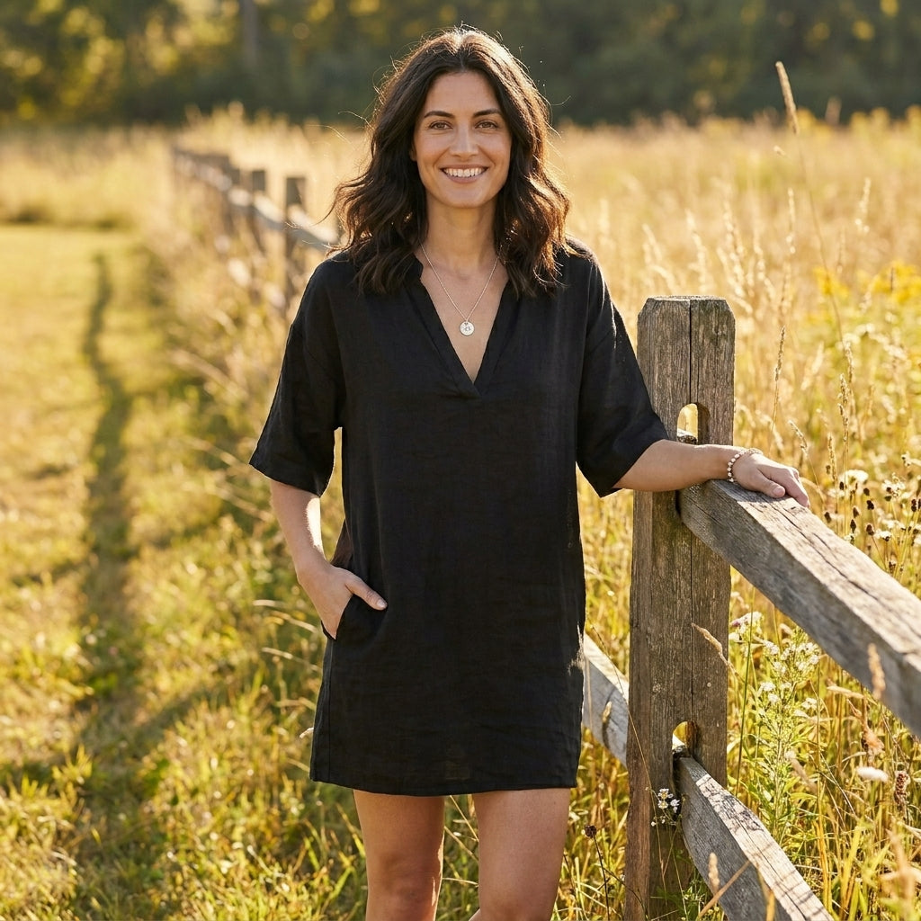 Relaxed V-Neck Mini Dress for Beach & Everyday Style