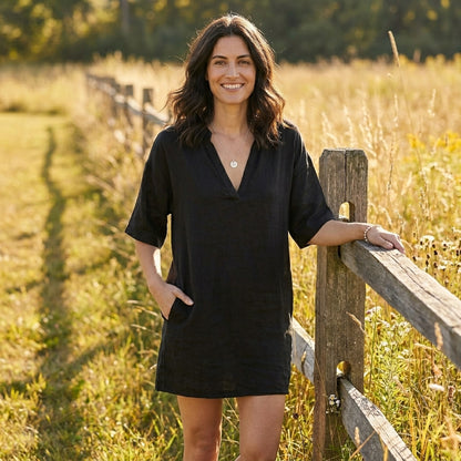Relaxed V-Neck Mini Dress for Beach & Everyday Style