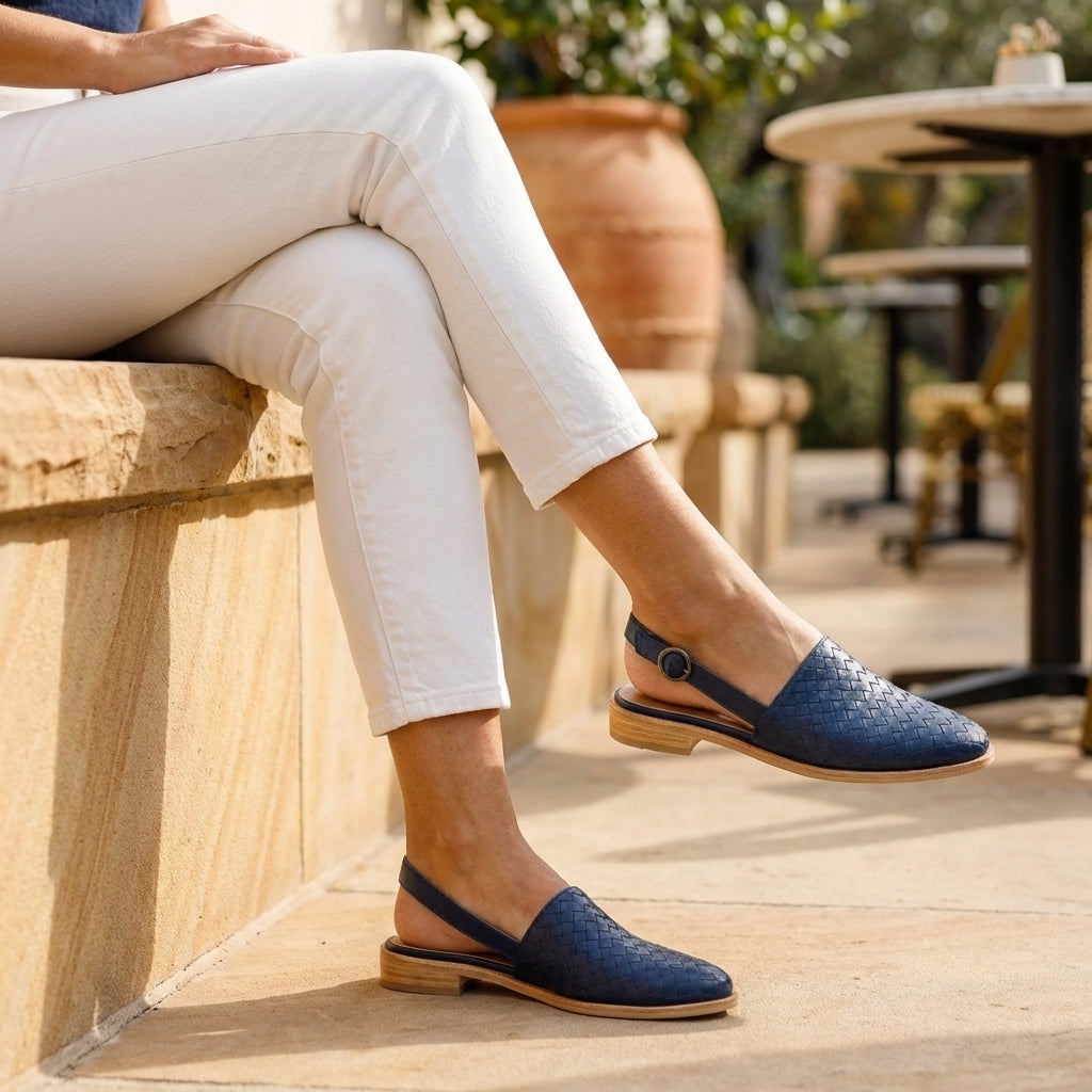 Luxury Woven Slingback Flats with Adjustable Ankle Strap