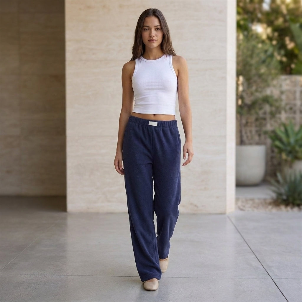 Women's Relaxed Ribbed Straight-Leg Lounge Pants with Signature Waistband