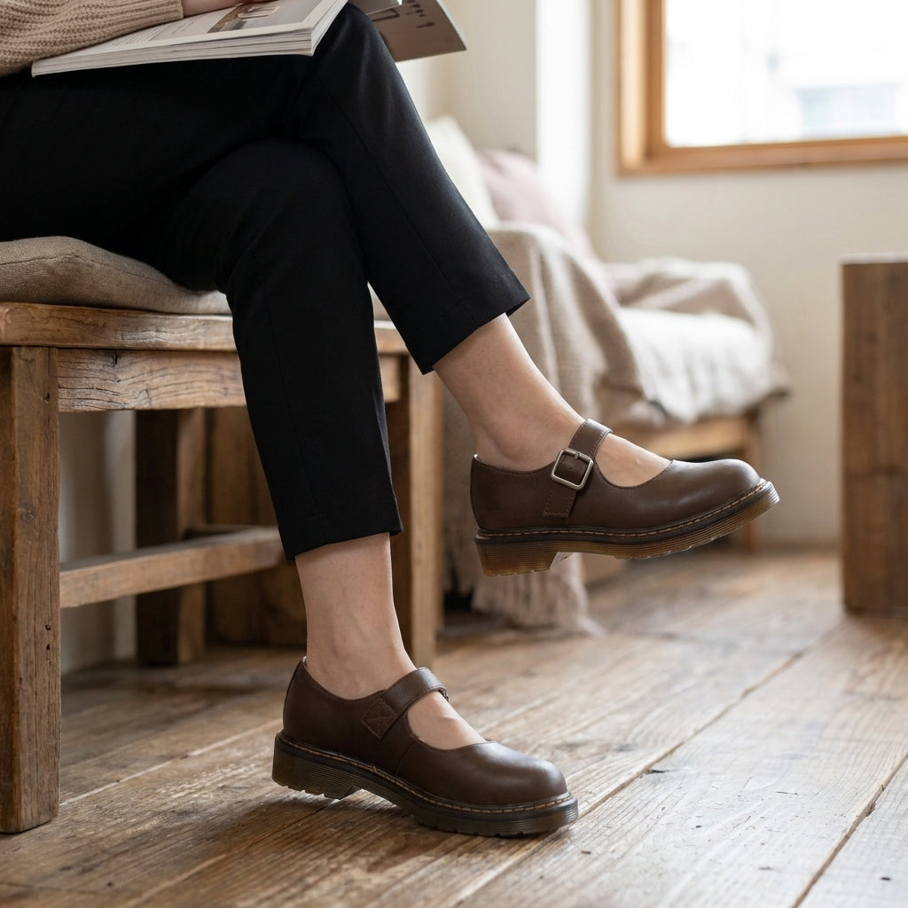 Structured Mary Jane Shoes with Buckle Strap and Chunky Sole