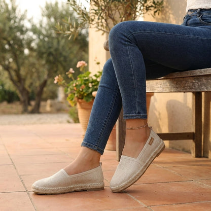 Women's Textured Woven Canvas Slip-On Espadrilles with Braided Sole