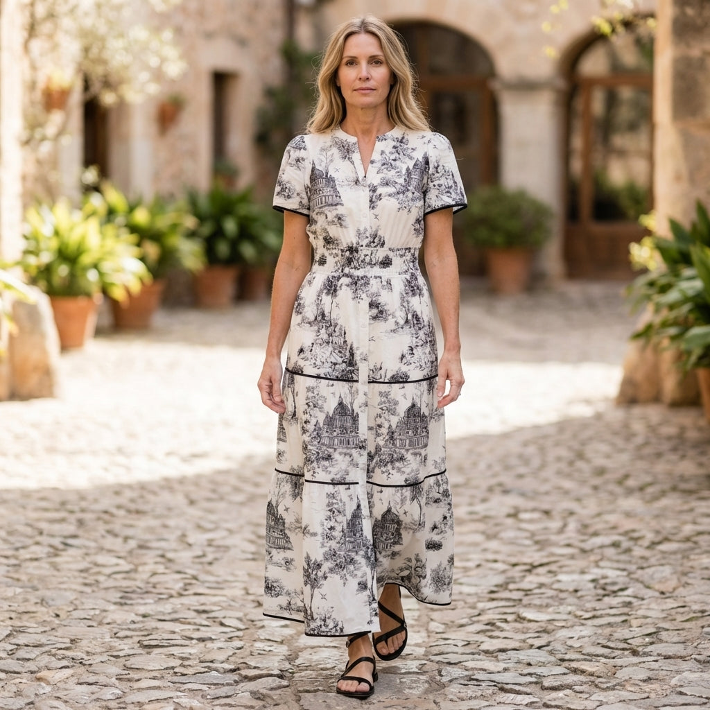 Camille Elegant Maxi Dress with Tiered Skirt and Puff Sleeves