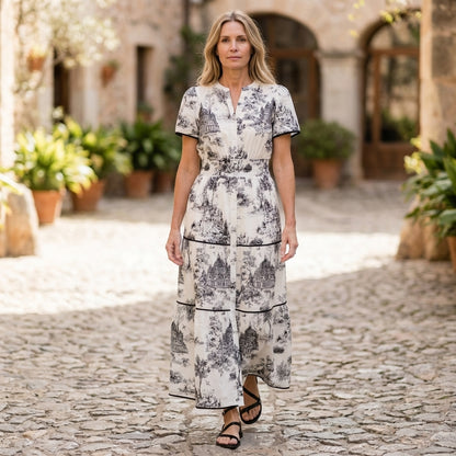 Camille Elegant Maxi Dress with Tiered Skirt and Puff Sleeves