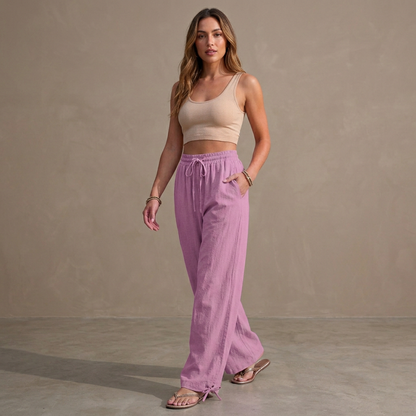 Relaxed Wide-Leg Trousers with Drawstring and Ankle Tie Detail