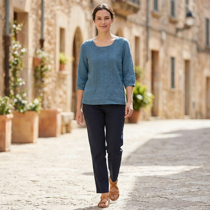 Relaxed Embroidered Blouse with Lace Trim and Pintuck Detail