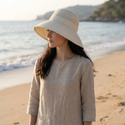 Structured Wide-Brimmed Bucket Hat with Deep Crown and Woven Texture