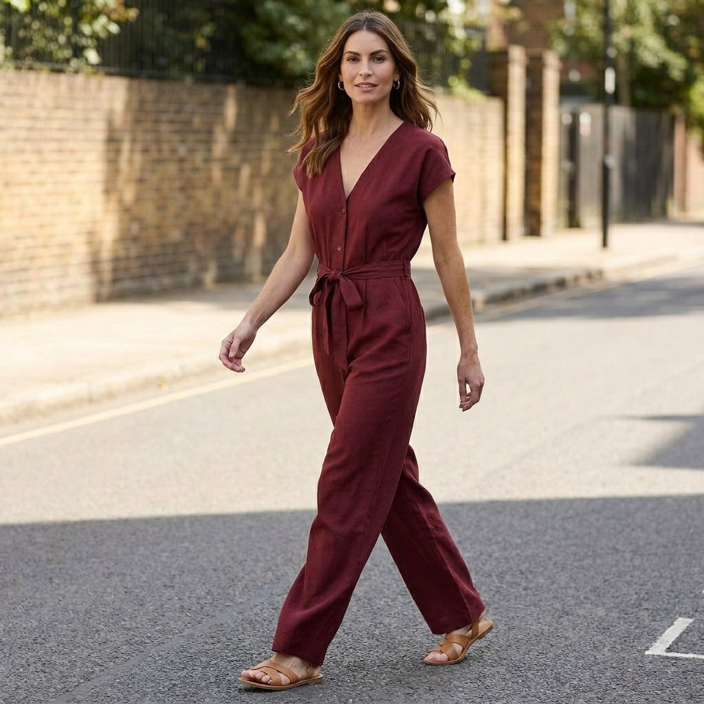 Ivory Horizon Tie-Waist Wide-Leg Jumpsuit