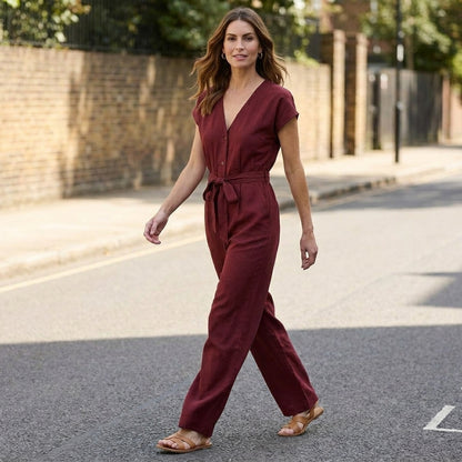 Ivory Horizon Tie-Waist Wide-Leg Jumpsuit