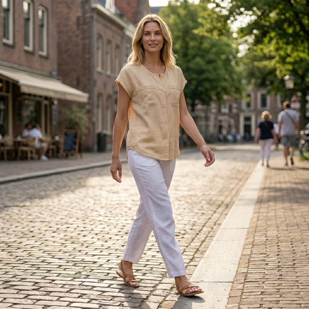 Relaxed Sleeveless Button-Up Blouse with Soft Drape and Front Pockets
