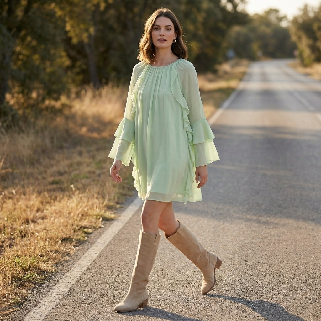Ethereal Ruffle Sleeve Mini Dress with Flowing Silhouette