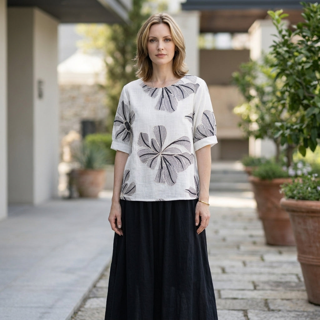 Artisanal Embroidered Pullover T-Shirt with Relaxed Boxy Silhouette