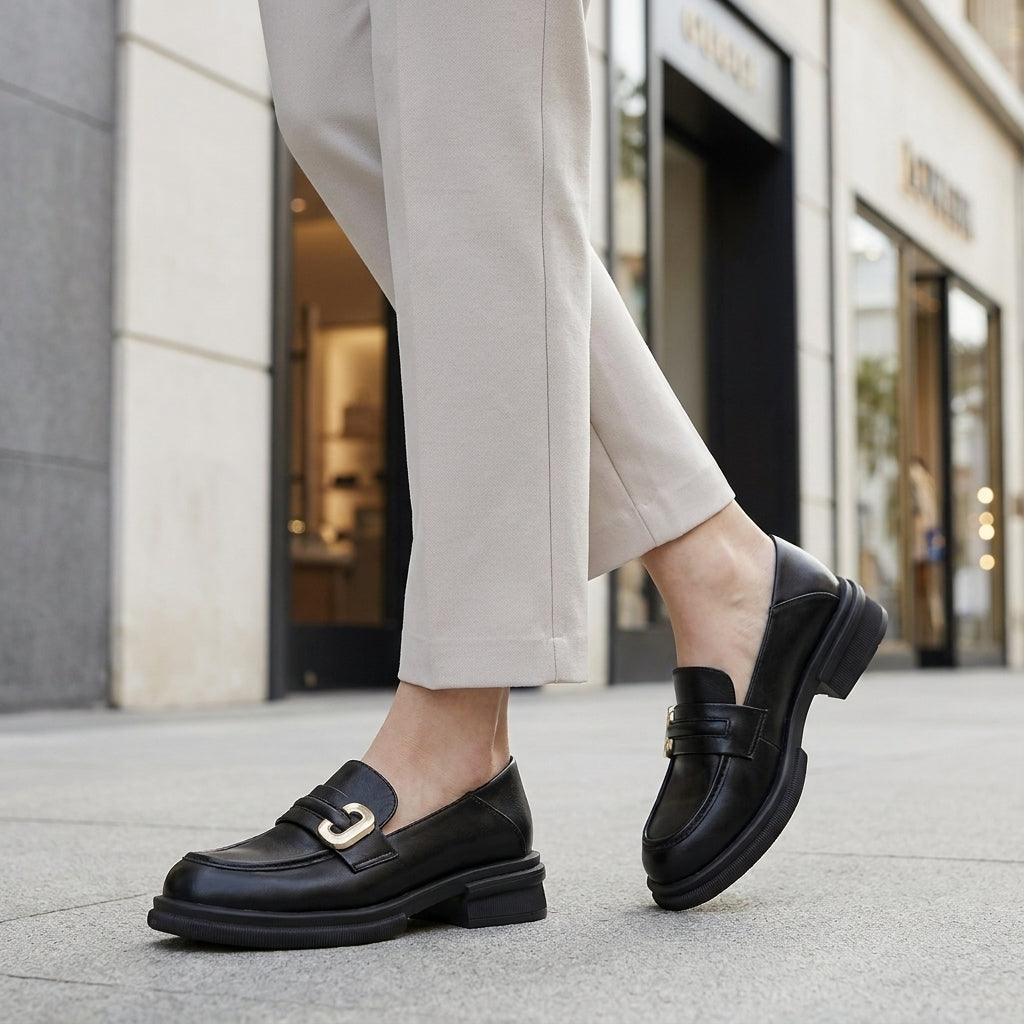 Midnight Luxe Gold Accent Slip-On Loafers for Effortless Elegance