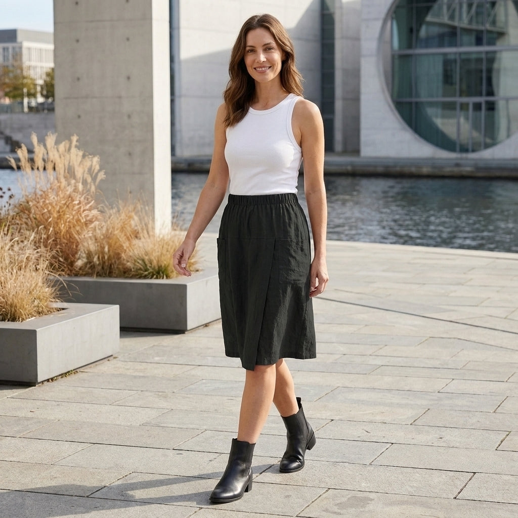 Relaxed Pocketed Culotte Skirt Shorts with Elastic Waist
