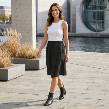 Relaxed Pocketed Culotte Skirt Shorts with Elastic Waist