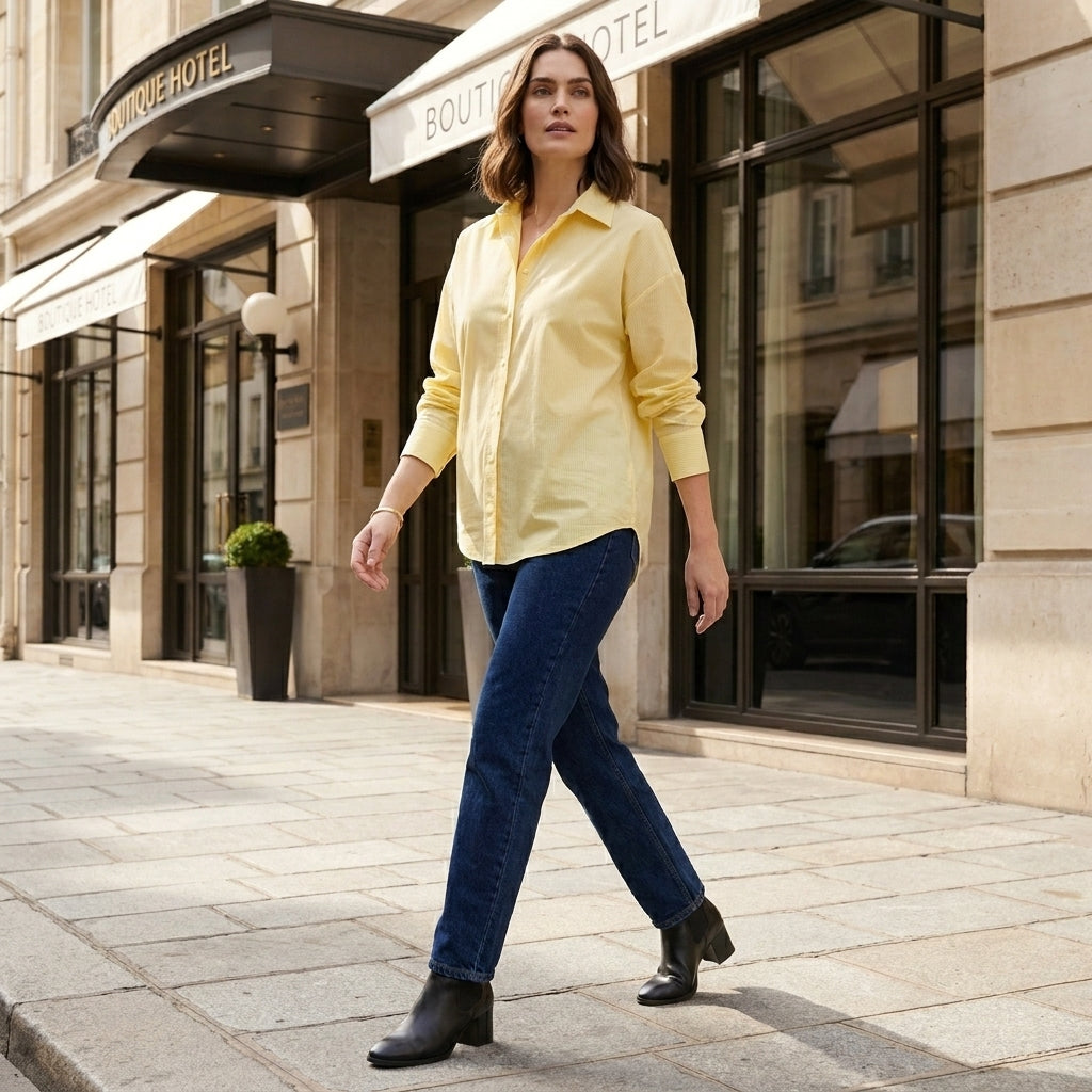 Relaxed Oversized Button-Up Shirt with Rolled Sleeve Detail