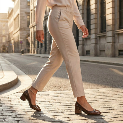 Textured Block Heel Pumps with Elegant Metallic Accent Detail