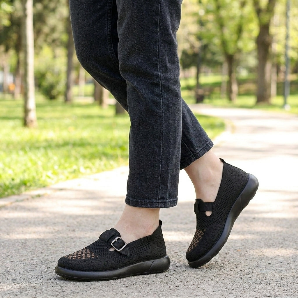 Comfort Knit Slip-On Loafers with Buckle Accent