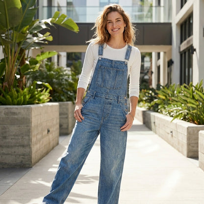 Vintage-Inspired Structured Overalls with Adjustable Straps and Relaxed Fit