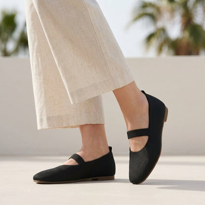 All-Day Comfort Knitted Mesh Ballerina Flats with Mary Jane Strap